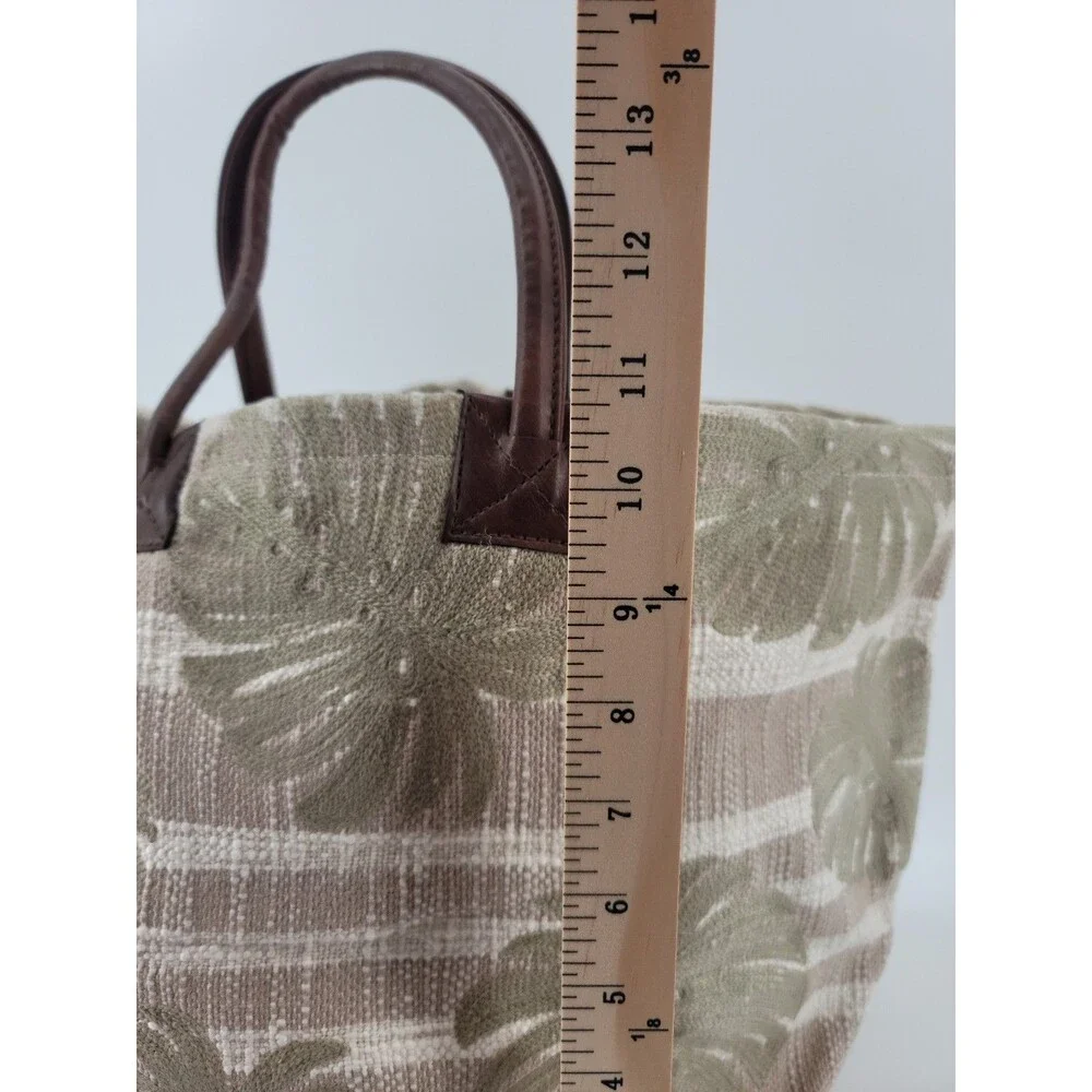 J. Jill Fabric with Embroidered Palms Tote Bag Sandstone Multi NWOT